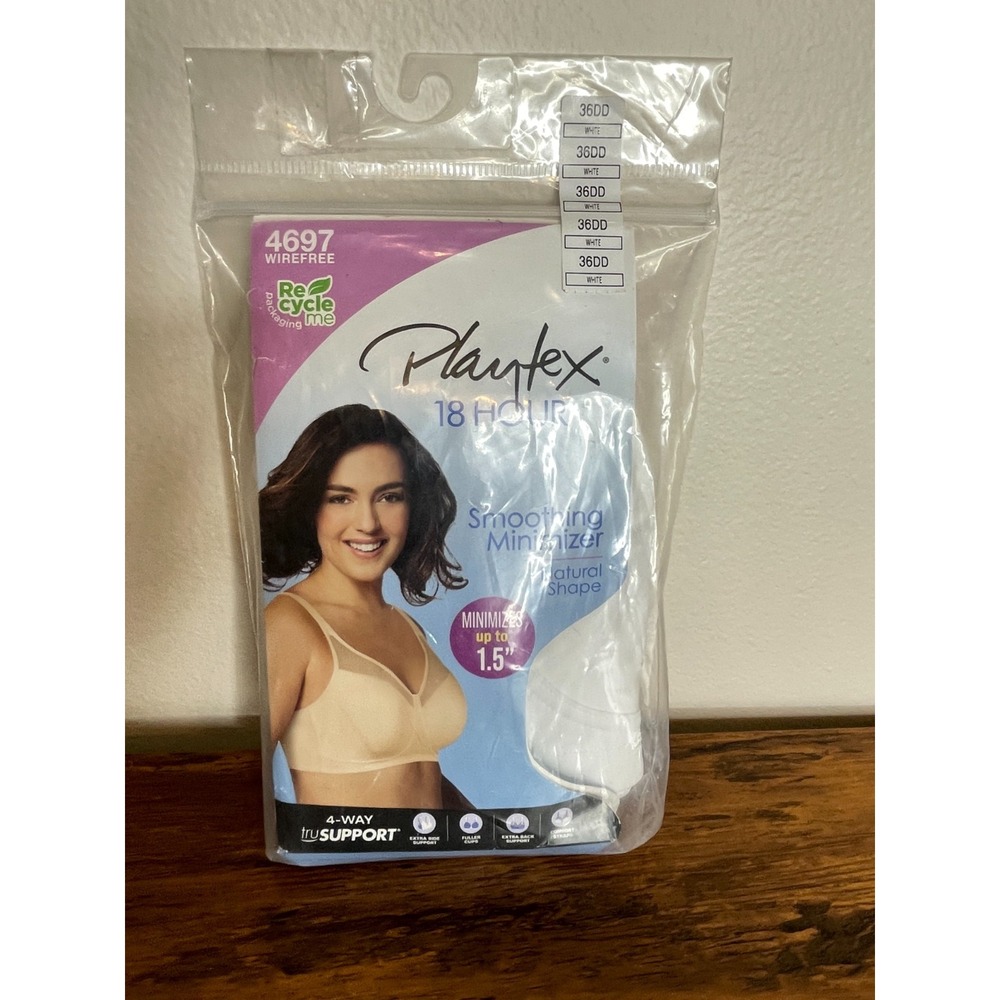 Playtex Wirefree Bra 18 Hour Smoothing Minimizer TruSUPPORT 4697 White 36DD